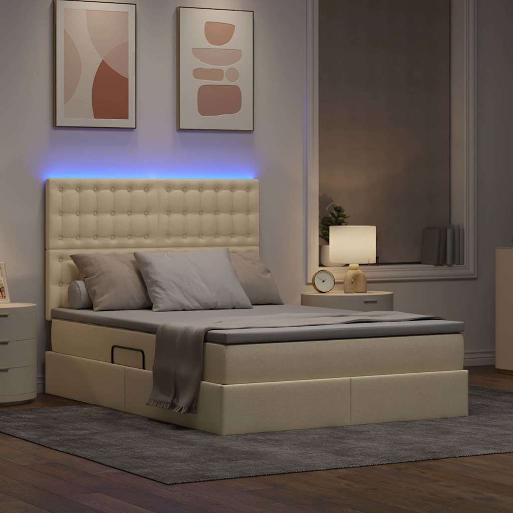Krevet s prostorom za pohranu s LED-om Krema 140 x 190 cm