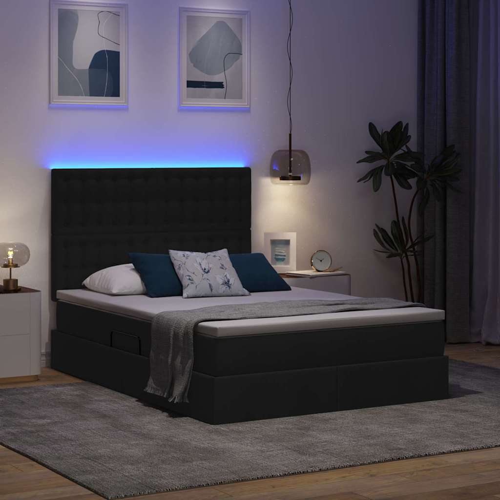 Krevet s prostorom za pohranu s LED-om Crna 140 x 200 cm