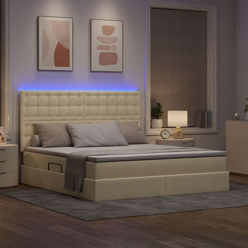 Krevet s prostorom za pohranu s LED-om Krema 180 x 200 cm