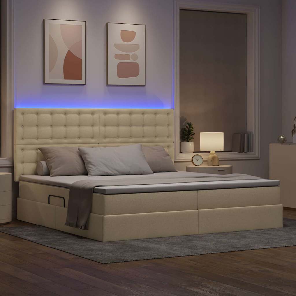 Krevet s prostorom za pohranu s LED-om Krema 200 x 200 cm
