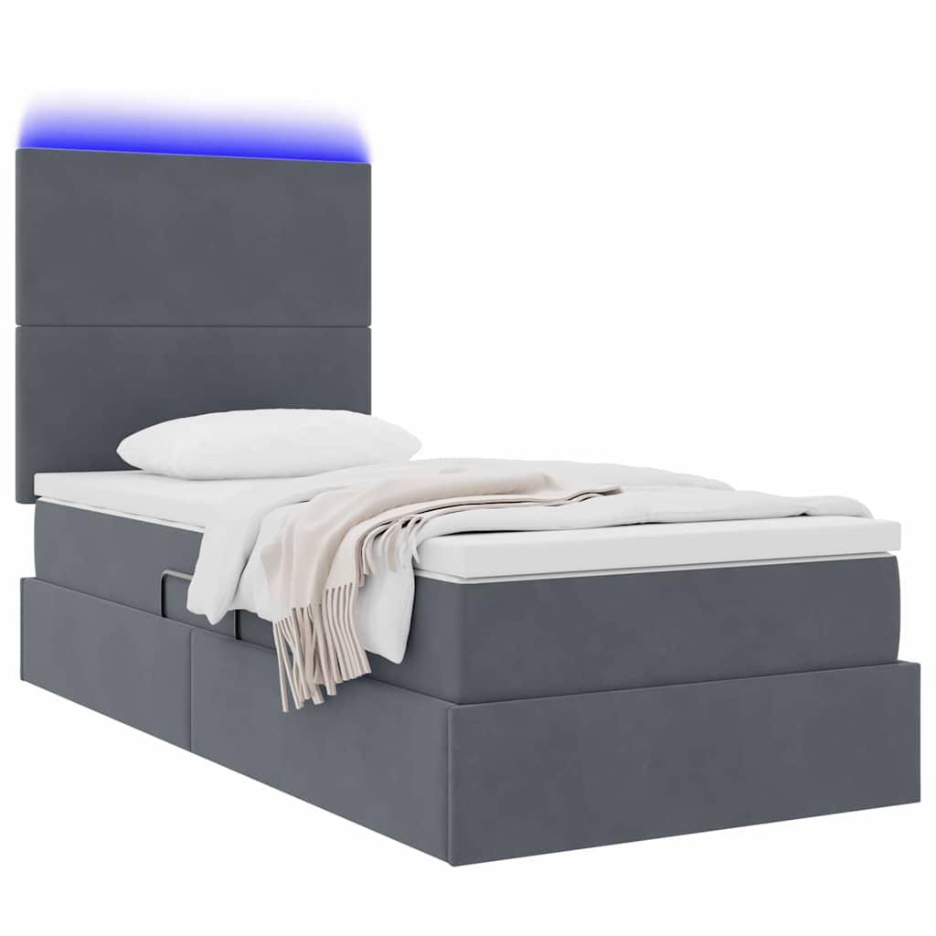 Krevet s prostorom za pohranu s LED-om Tamno siva 90 x 190 cm