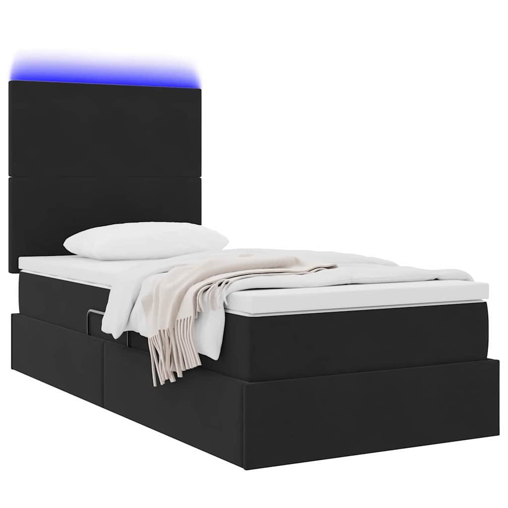 Krevet s prostorom za pohranu s LED-om Crna 90 x 190 cm Baršun