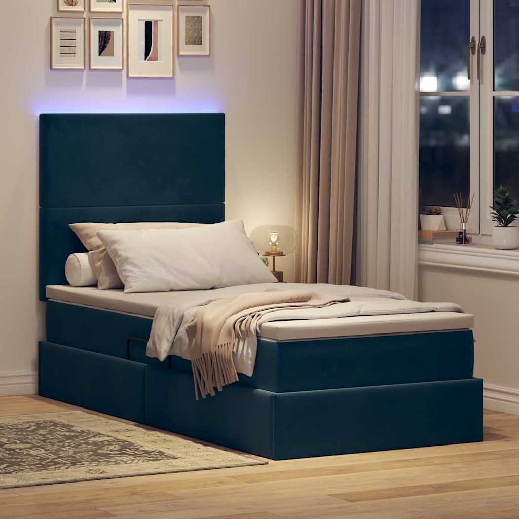 Krevet s prostorom za pohranu s LED-om Tamno plava 90 x 190 cm