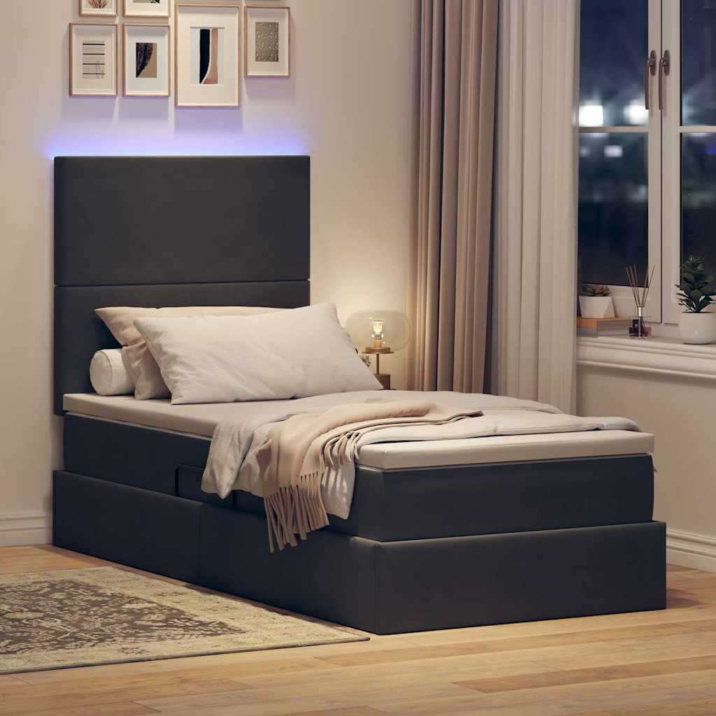Krevet s prostorom za pohranu s LED-om Tamno siva 90 x 200 cm