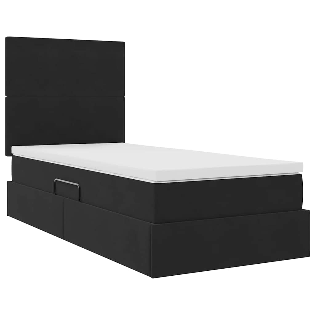 Krevet s prostorom za pohranu s LED-om Crna 90 x 200 cm Baršun