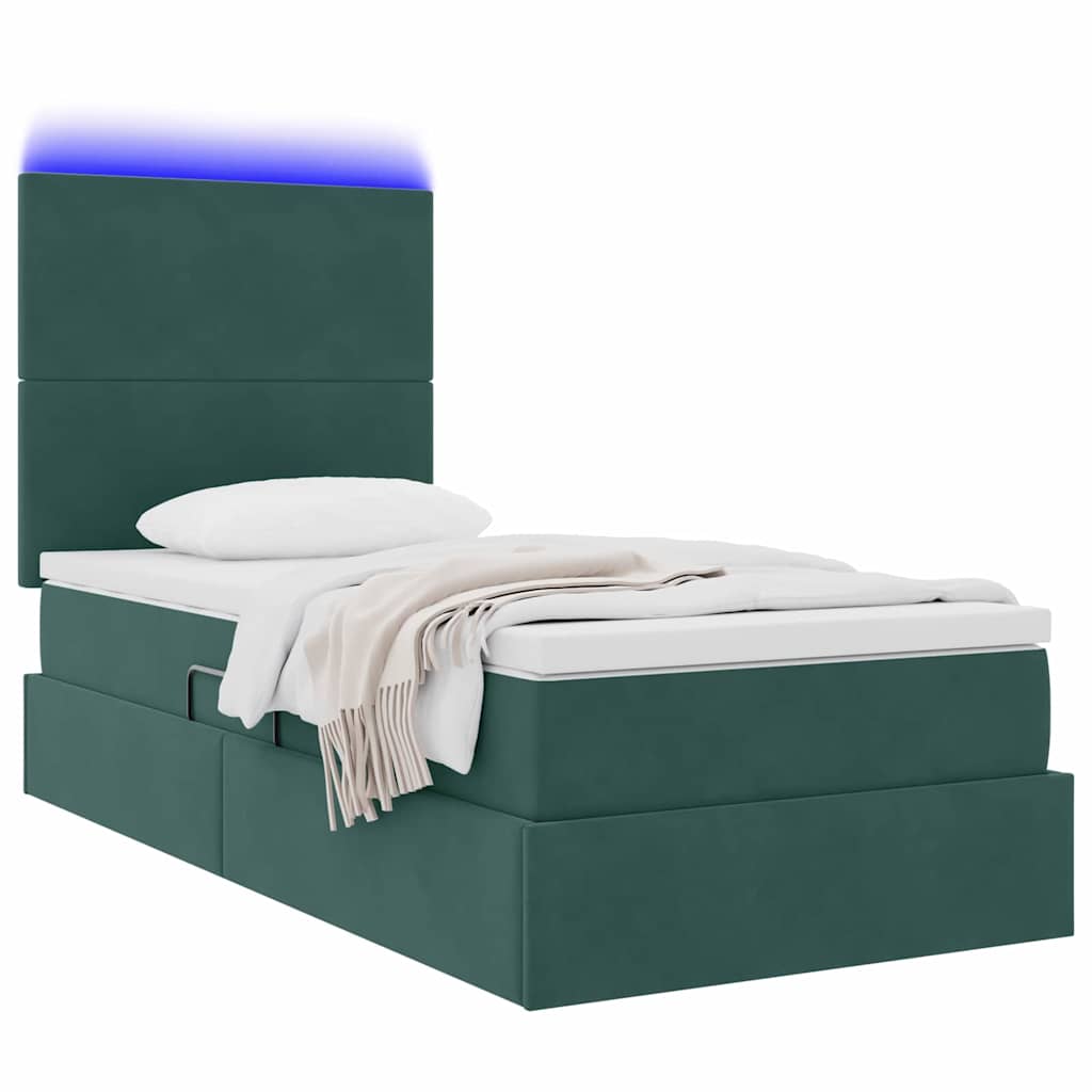 Krevet s prostorom za pohranu s LED-om Tamnozelena 90 x 200 cm