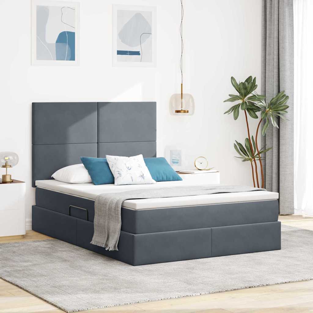 Krevet s prostorom za pohranu s LED-om Tamno siva 140 x 190 cm