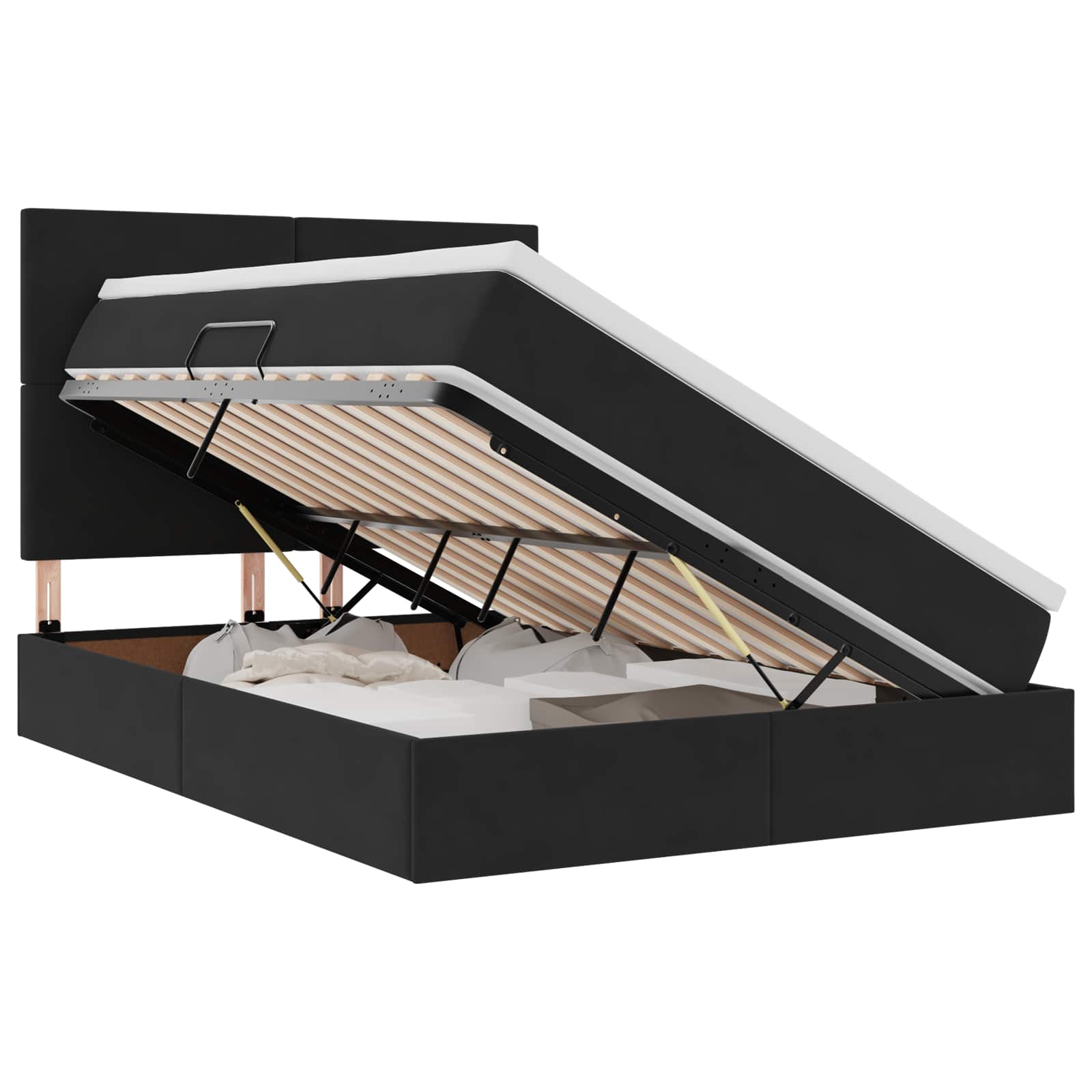 Krevet s prostorom za pohranu s LED-om Crna 140 x 190 cm Baršun