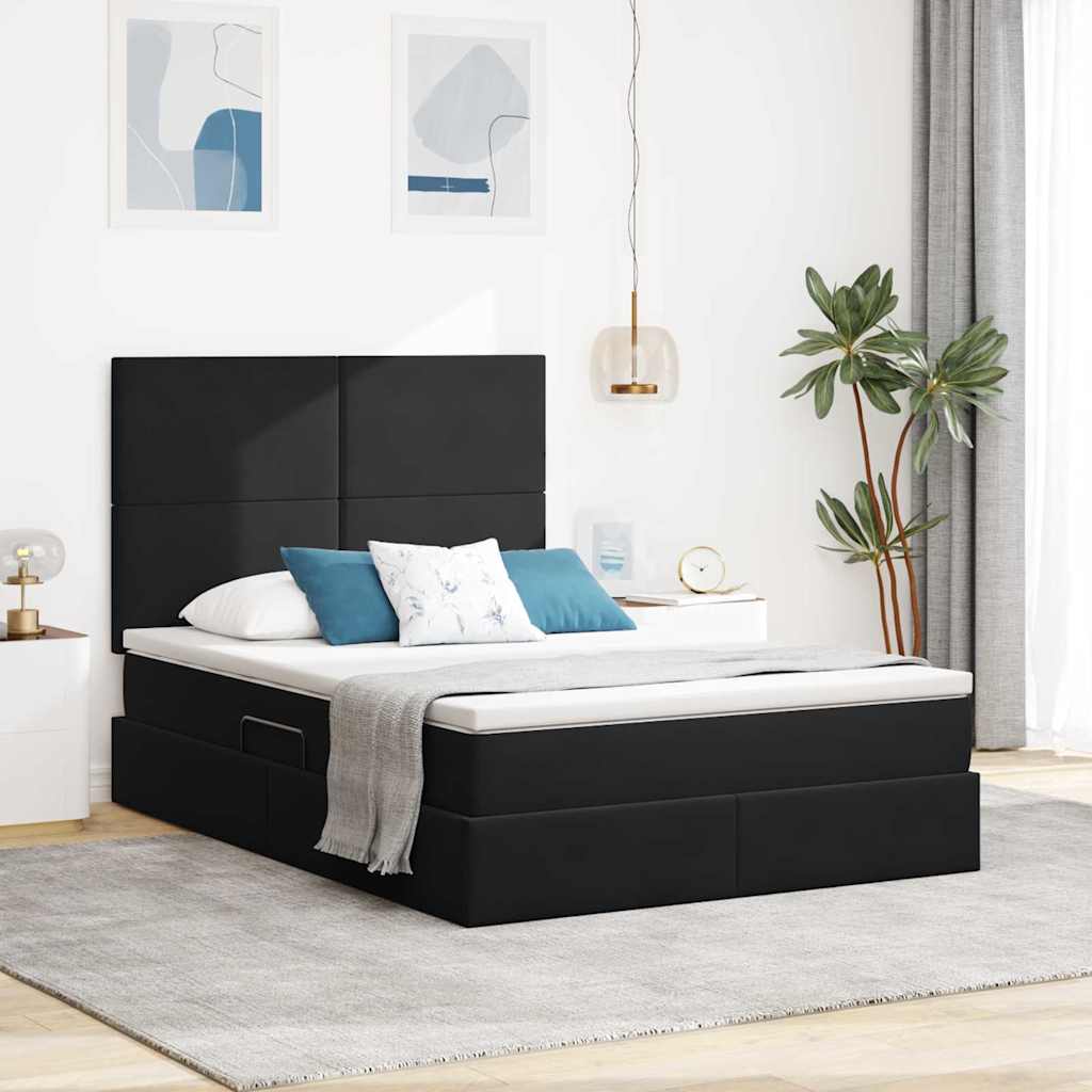 Krevet s prostorom za pohranu s LED-om Crna 140 x 200 cm Baršun