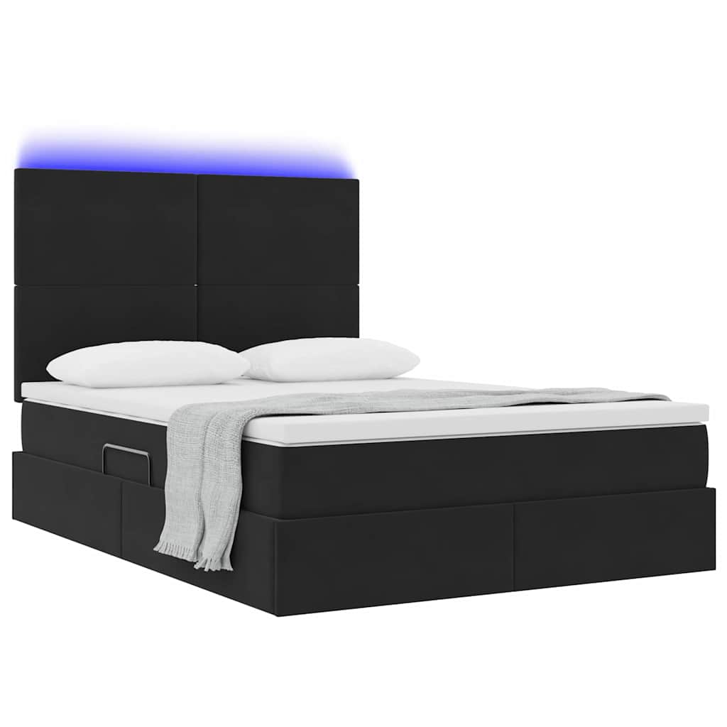 Krevet s prostorom za pohranu s LED-om Crna 140 x 200 cm Baršun