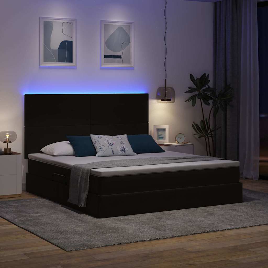 LED krevet za pohranu s madracem Crna 160 x 200 cm Baršun
