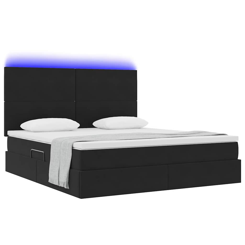 Krevet s prostorom za pohranu s LED-om Crna 180 x 200 cm Baršun