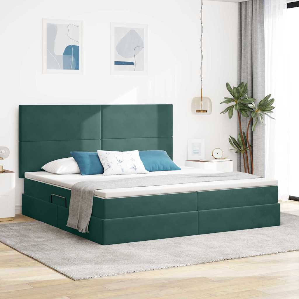 LED krevet za pohranu s madracem Tamnozelena 200 x 200 cm