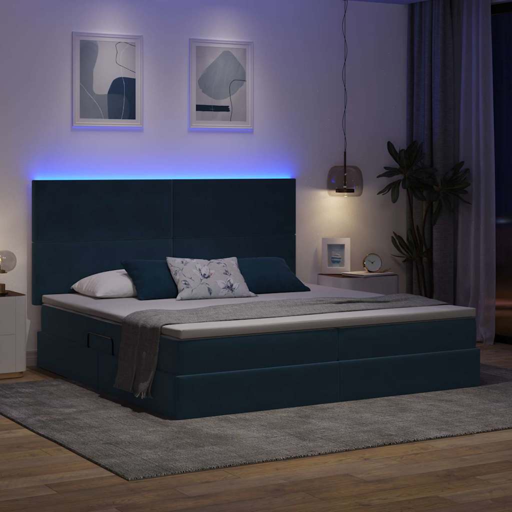 Krevet s prostorom za pohranu s LED-om Tamno plava 200 x 200 cm