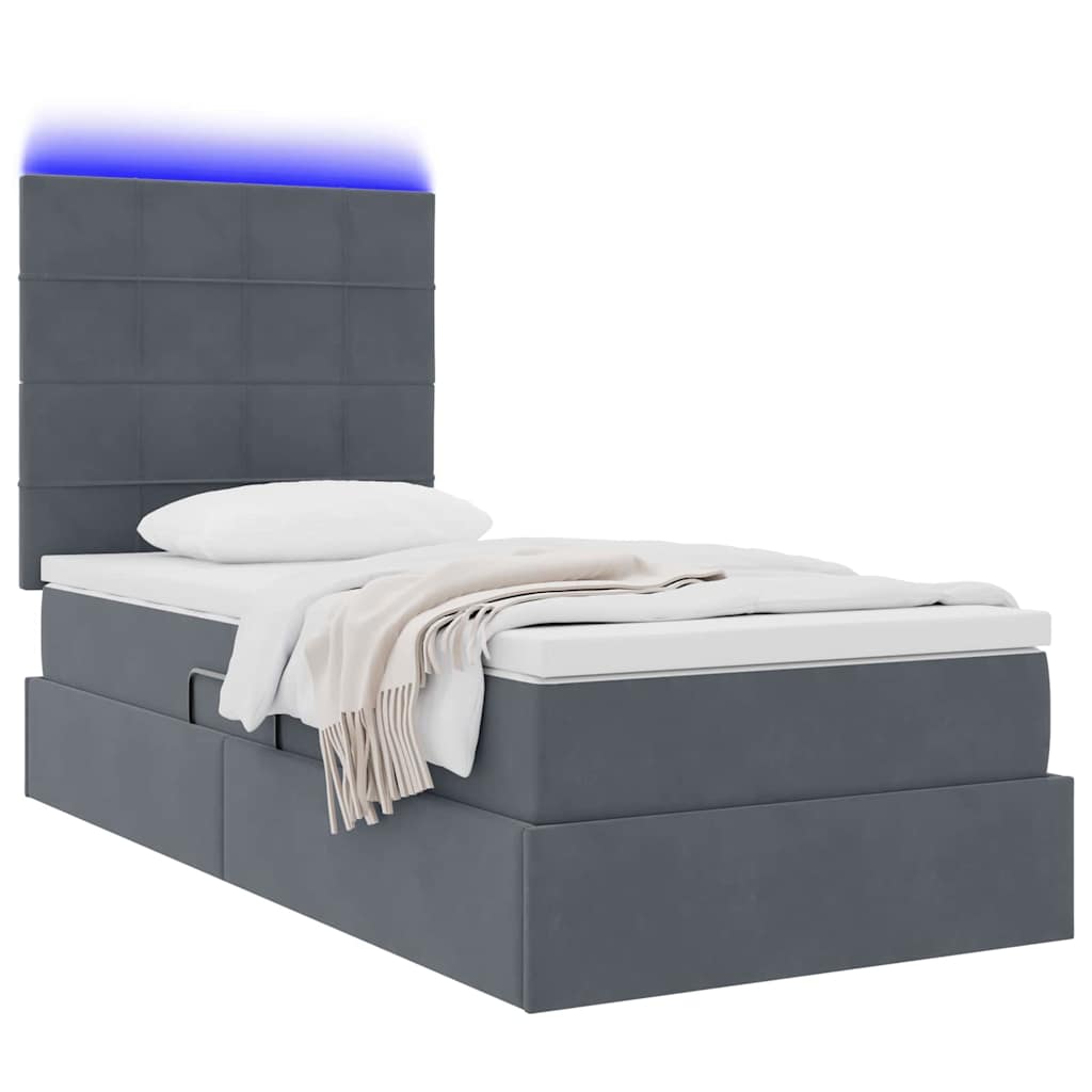 Krevet s prostorom za pohranu s LED-om Tamno siva 90 x 190 cm