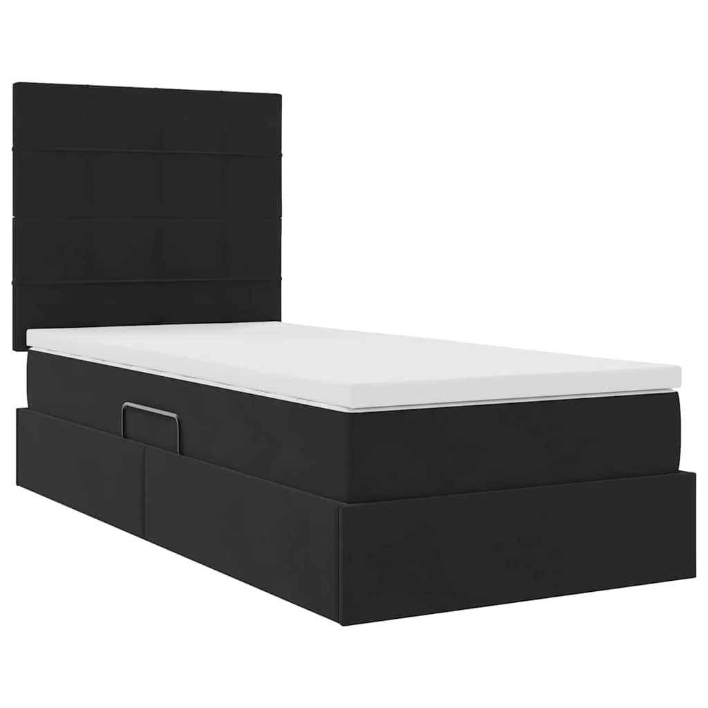 Krevet s prostorom za pohranu s LED-om Crna 90 x 190 cm Baršun