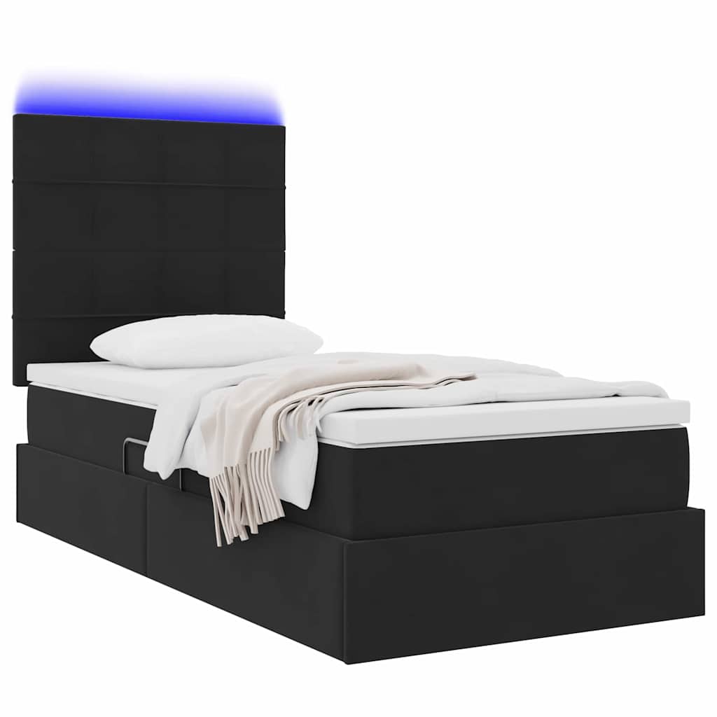 Krevet s prostorom za pohranu s LED-om Crna 90 x 190 cm Baršun