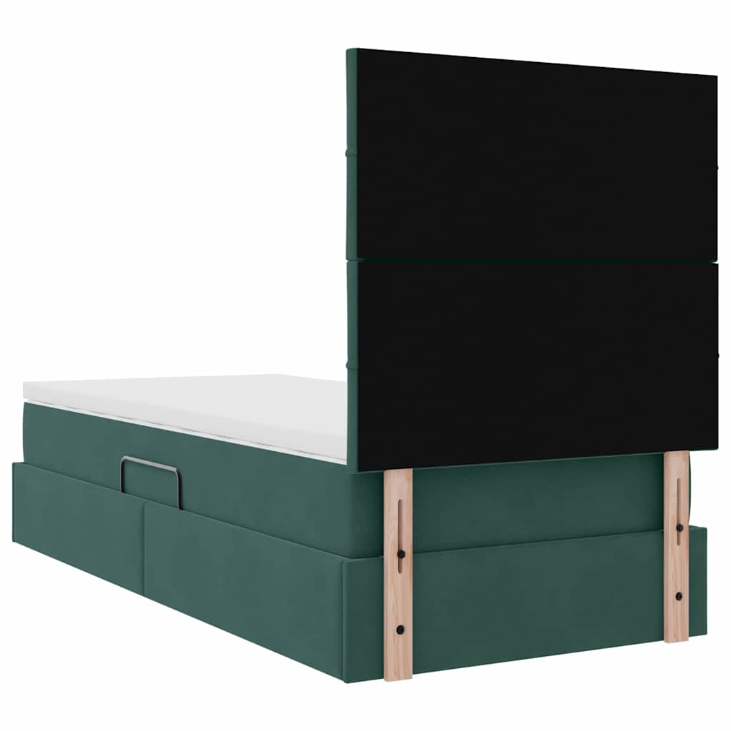 LED krevet za pohranu s madracem Tamnozelena 90 x 200 cm Baršun