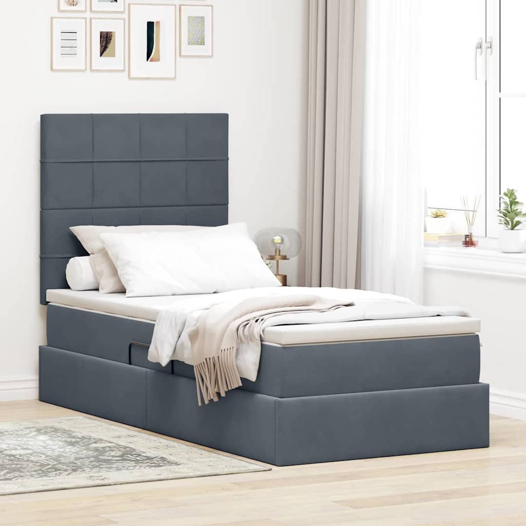 Krevet s prostorom za pohranu s LED-om Tamno siva 100 x 200 cm