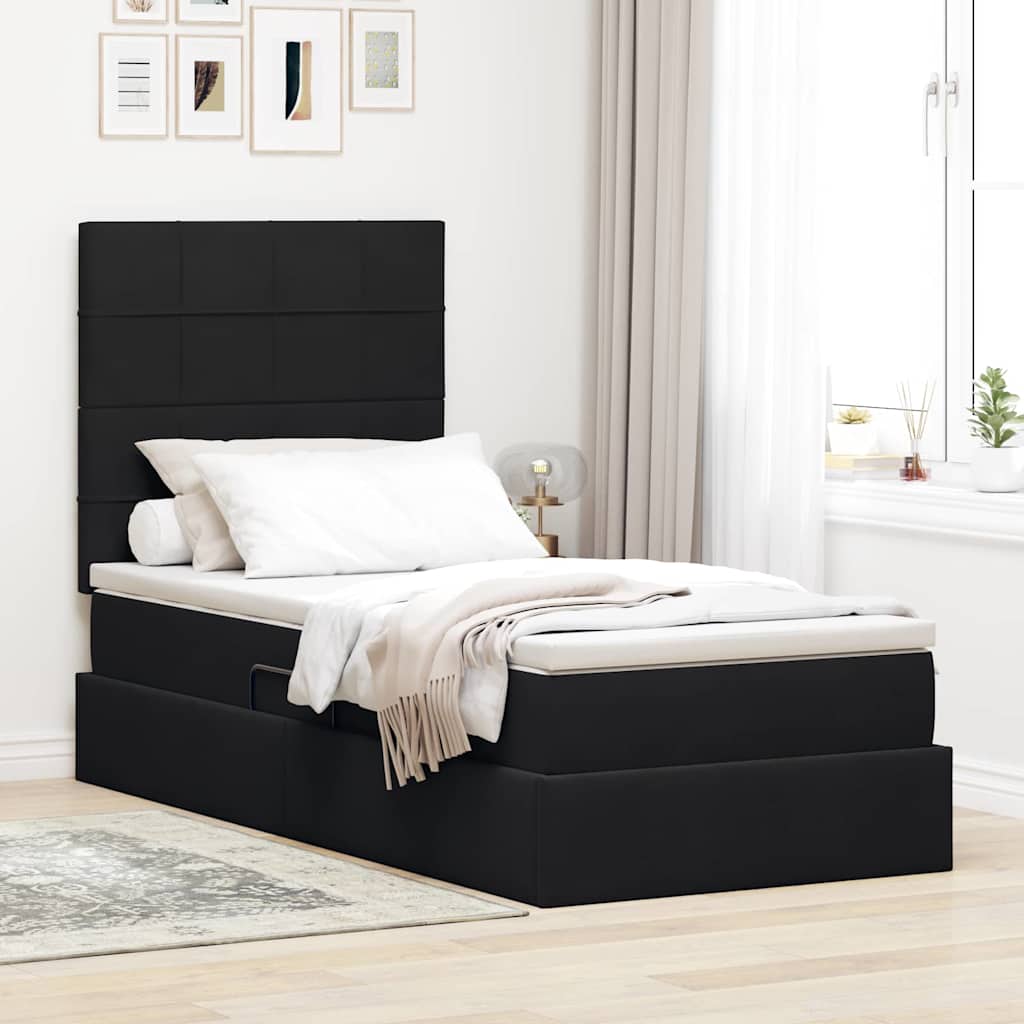 Krevet s prostorom za pohranu s LED-om Crna 100 x 200 cm Baršun
