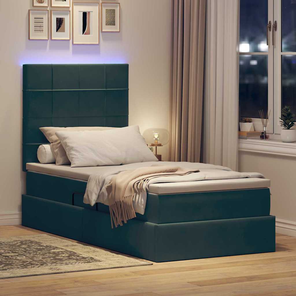 Krevet s prostorom za pohranu s LED-om Tamnozelena 100 x 200 cm