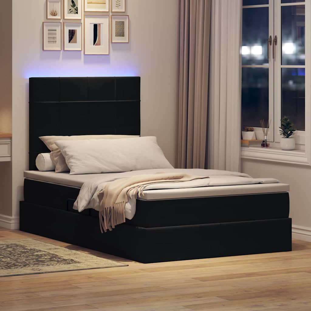 Krevet s prostorom za pohranu s LED-om Crna 120 x 190 cm Baršun