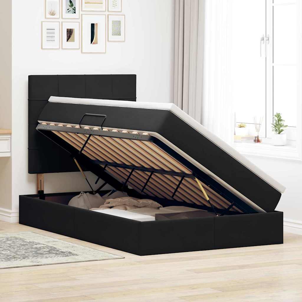 Krevet s prostorom za pohranu s LED-om Crna 120 x 200 cm Baršun