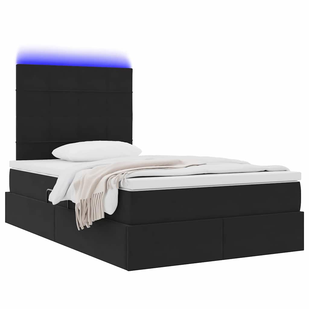 Krevet s prostorom za pohranu s LED-om Crna 120 x 200 cm Baršun