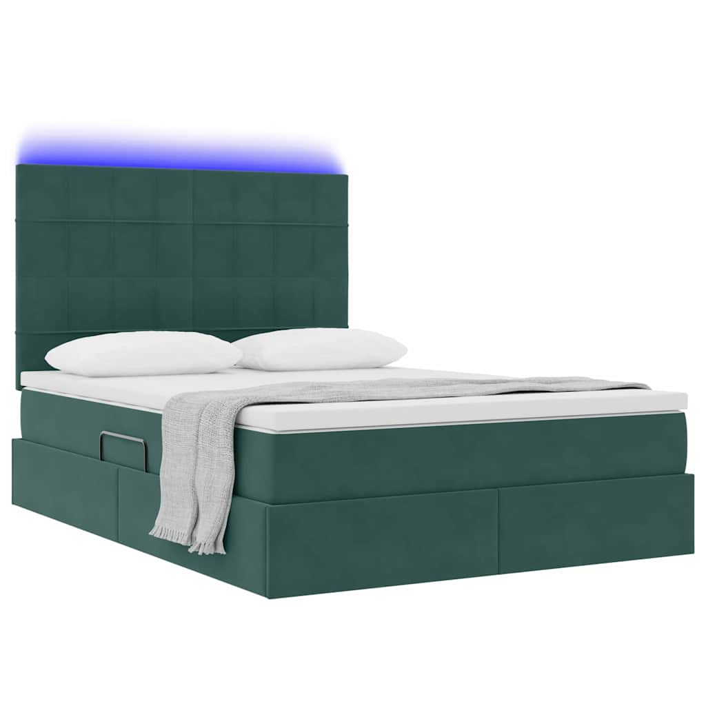 Krevet s prostorom za pohranu s LED-om Tamnozelena 140 x 190 cm