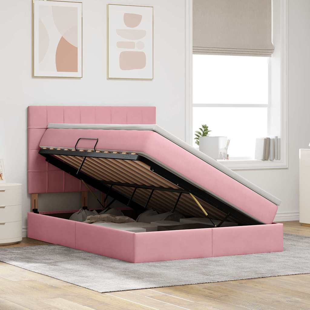 LED krevet za pohranu s madracem Ružičasta 140 x 190 cm Baršun