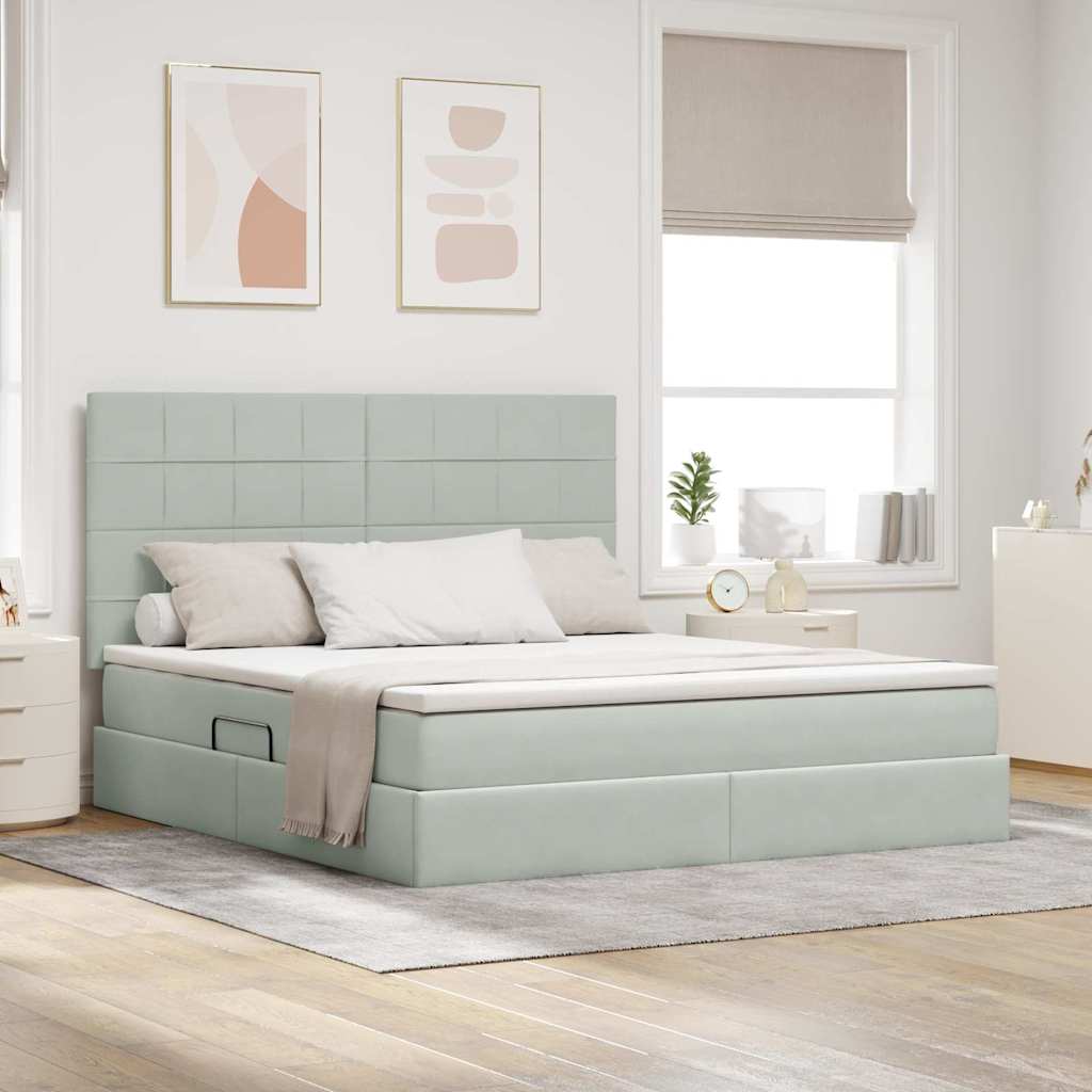 LED krevet za pohranu s madracem Svjetlosiva 160 x 200 cm