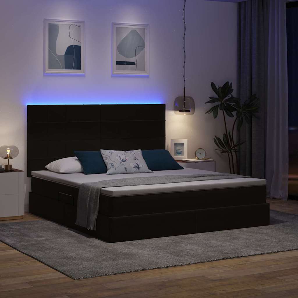 Krevet s prostorom za pohranu s LED-om Crna 160 x 200 cm Baršun