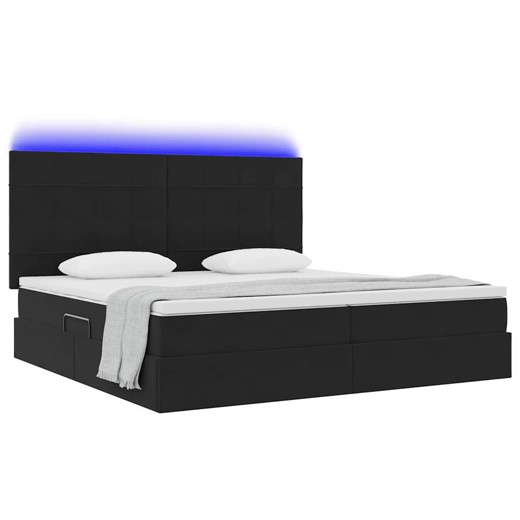 Krevet s prostorom za pohranu s LED-om Crna 200 x 200 cm Baršun