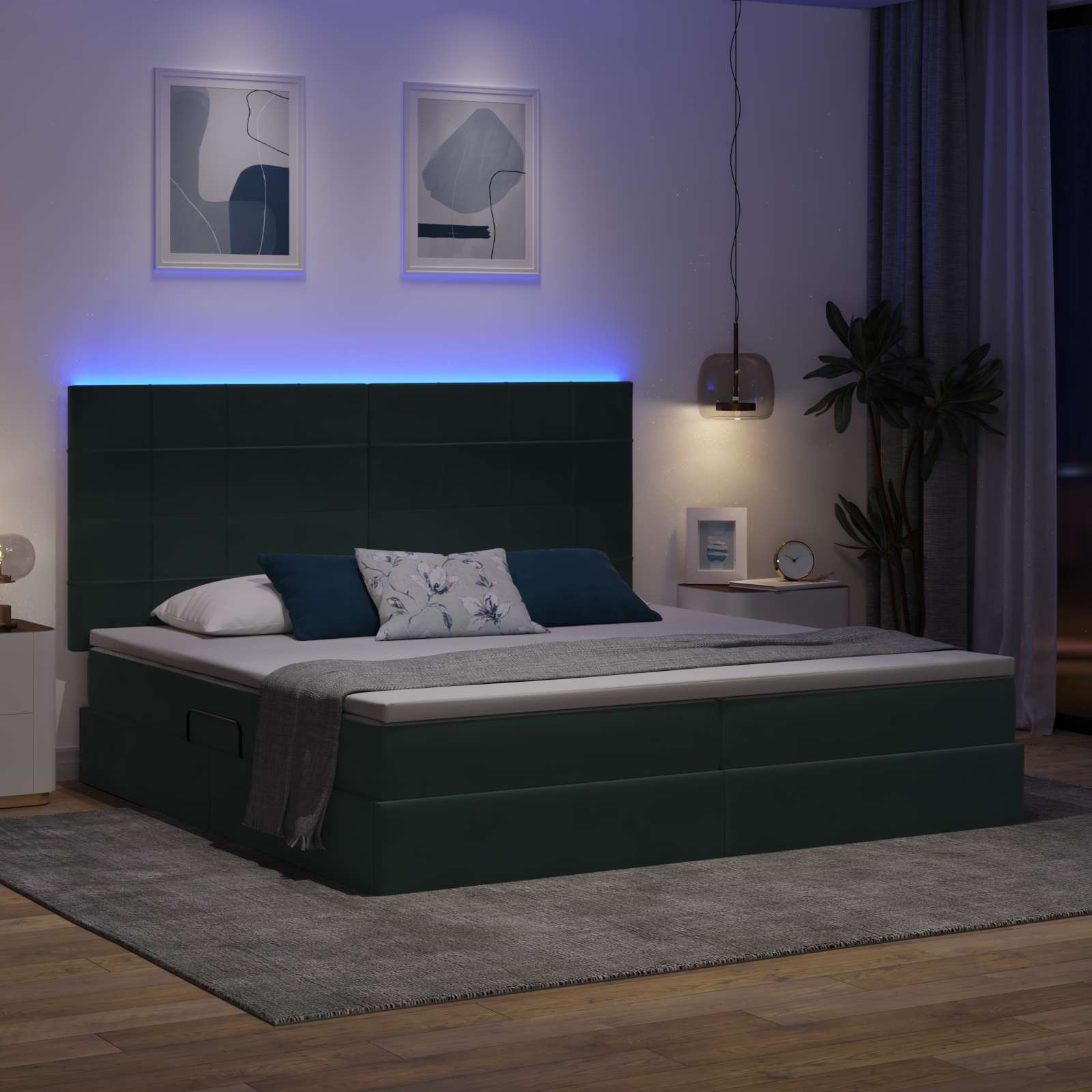 Krevet s prostorom za pohranu s LED-om Tamnozelena 200 x 200 cm
