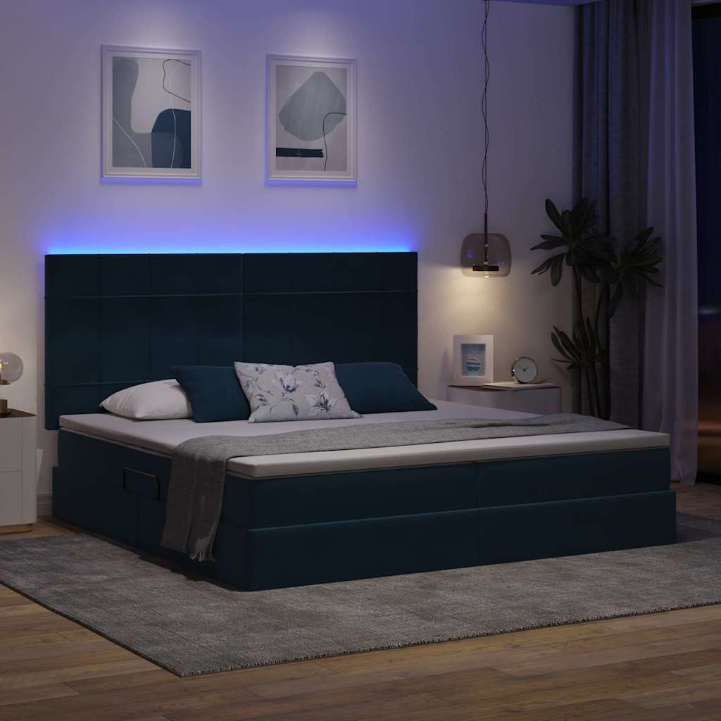 Krevet s prostorom za pohranu s LED-om Tamno plava 200 x 200 cm