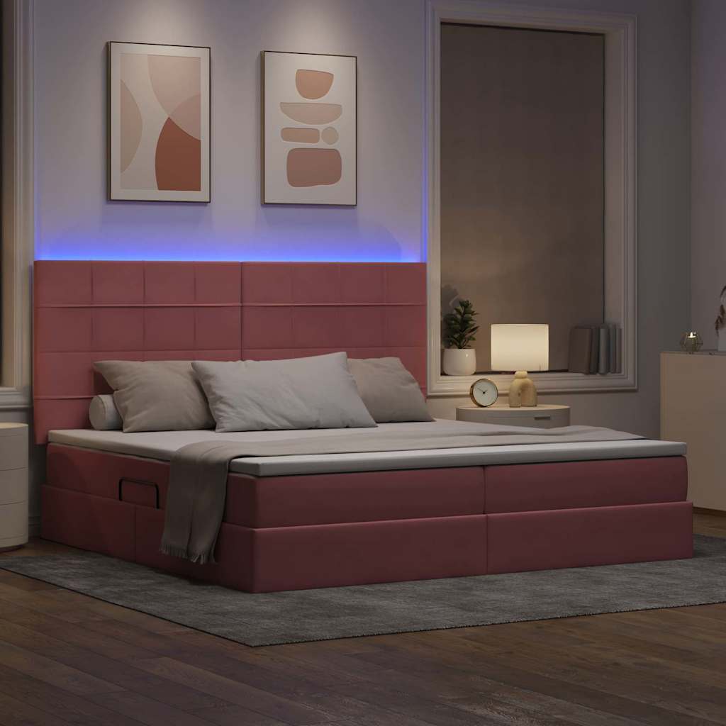 Krevet s prostorom za pohranu s LED-om Ružičasta 200 x 200 cm