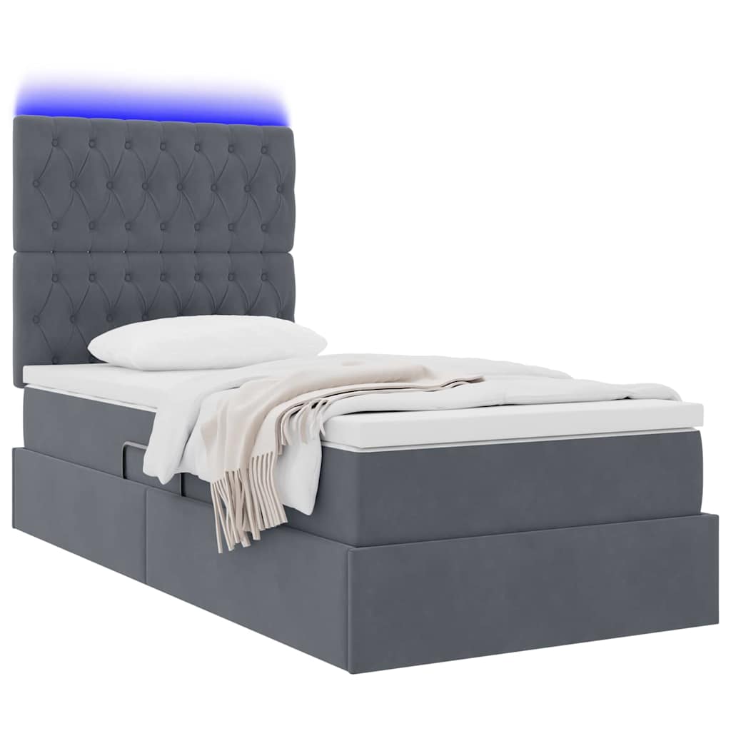 Krevet s prostorom za pohranu s LED-om Tamno siva 90 x 190 cm