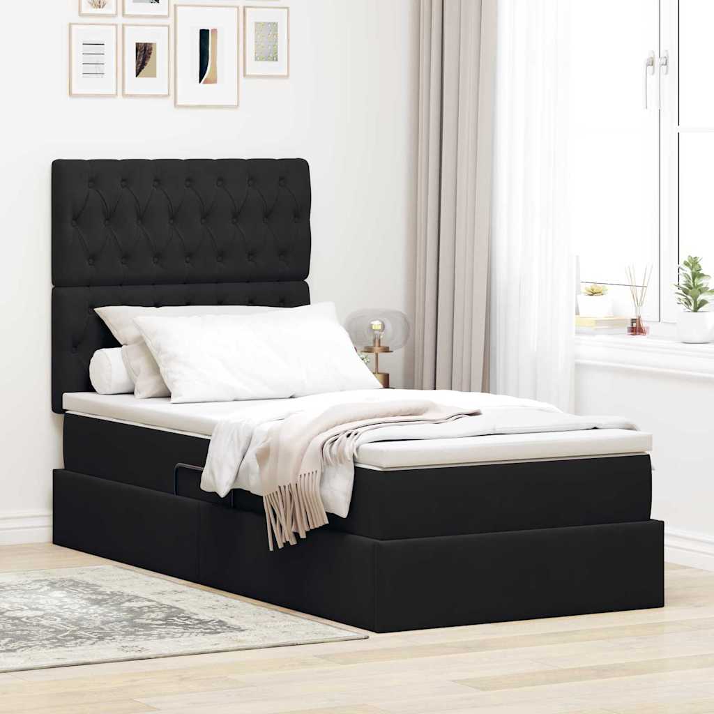 Krevet s prostorom za pohranu s LED-om Crna 90 x 190 cm Baršun