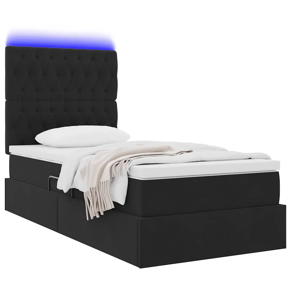 Krevet s prostorom za pohranu s LED-om Crna 90 x 200 cm Baršun