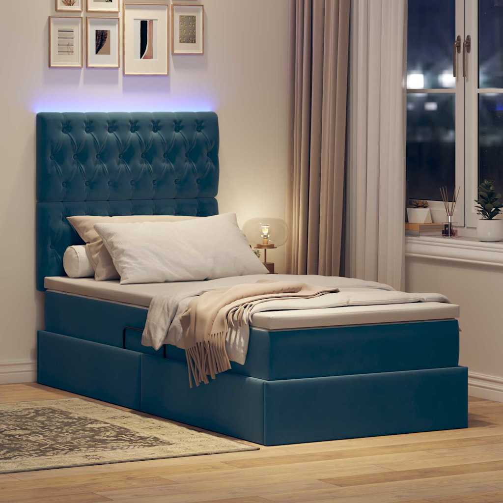 Krevet s prostorom za pohranu s LED-om Tamno plava 90 x 200 cm