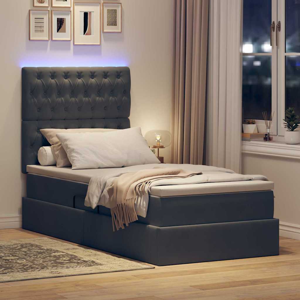 Krevet s prostorom za pohranu s LED-om Tamno siva 100 x 200 cm