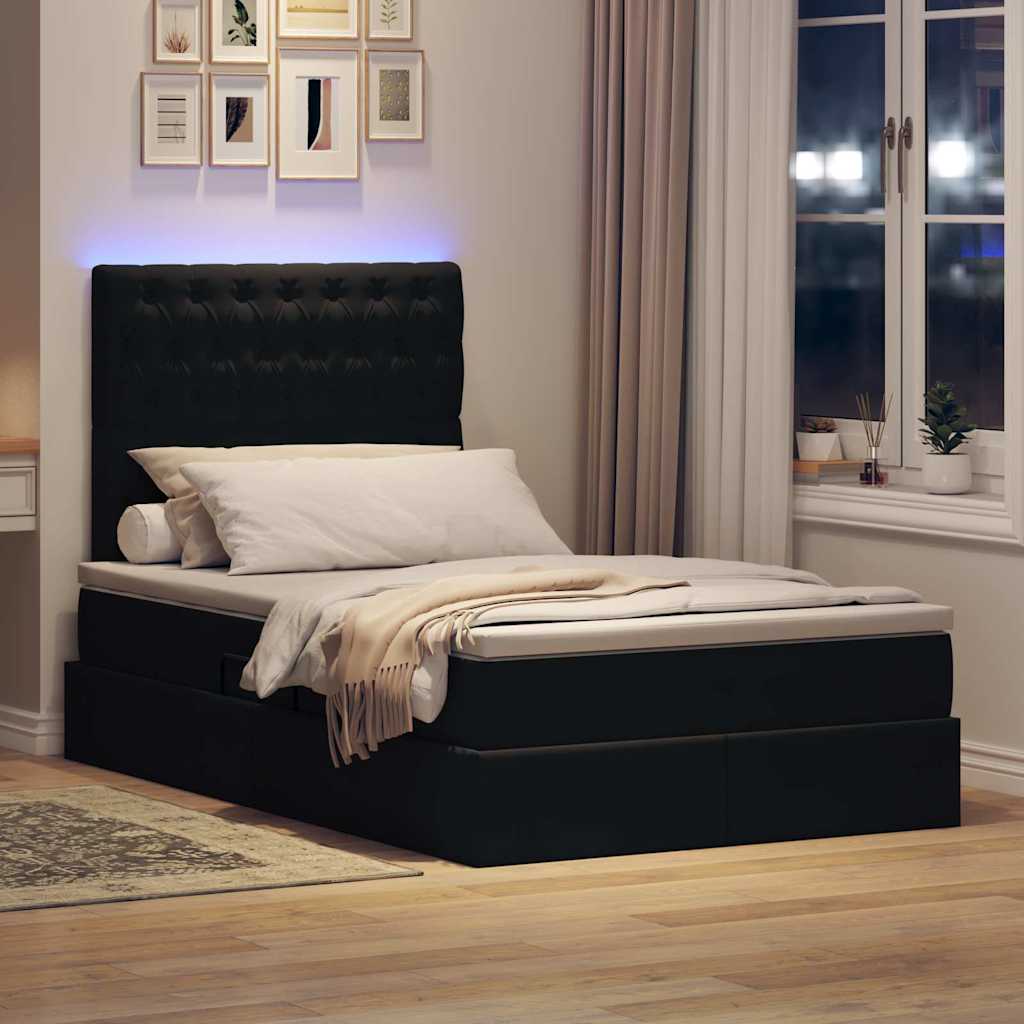 Krevet s prostorom za pohranu s LED-om Crna 120 x 190 cm Baršun