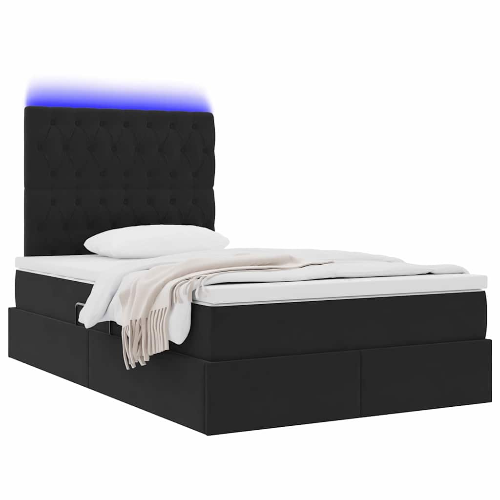 Krevet s prostorom za pohranu s LED-om Crna 120 x 190 cm Baršun