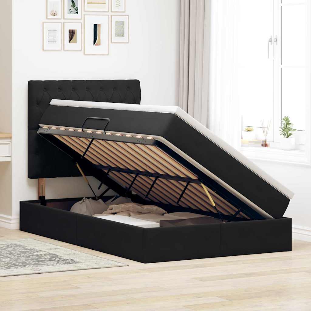 Krevet s prostorom za pohranu s LED-om Crna 120 x 200 cm Baršun