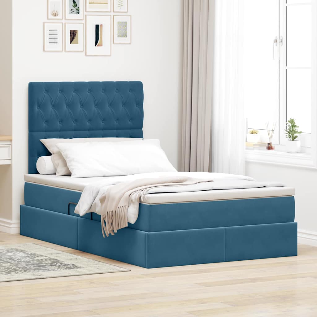 Krevet s prostorom za pohranu s LED-om Tamno plava 120 x 200 cm