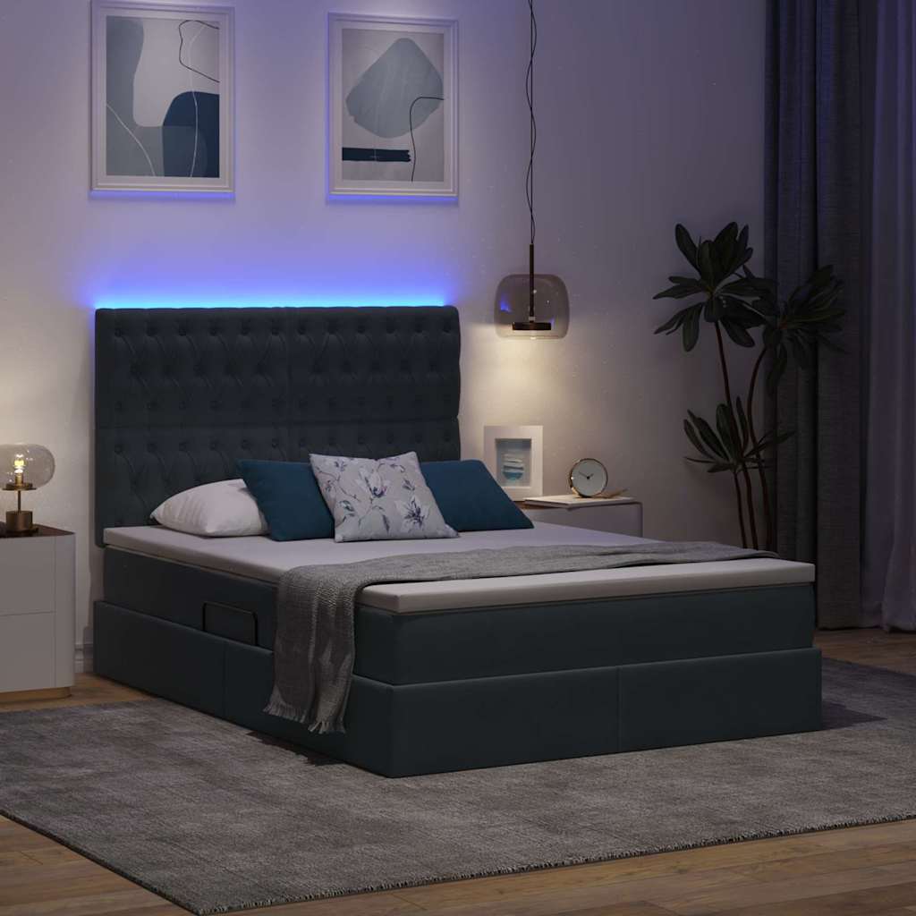 Krevet s prostorom za pohranu s LED-om Tamno siva 140 x 190 cm