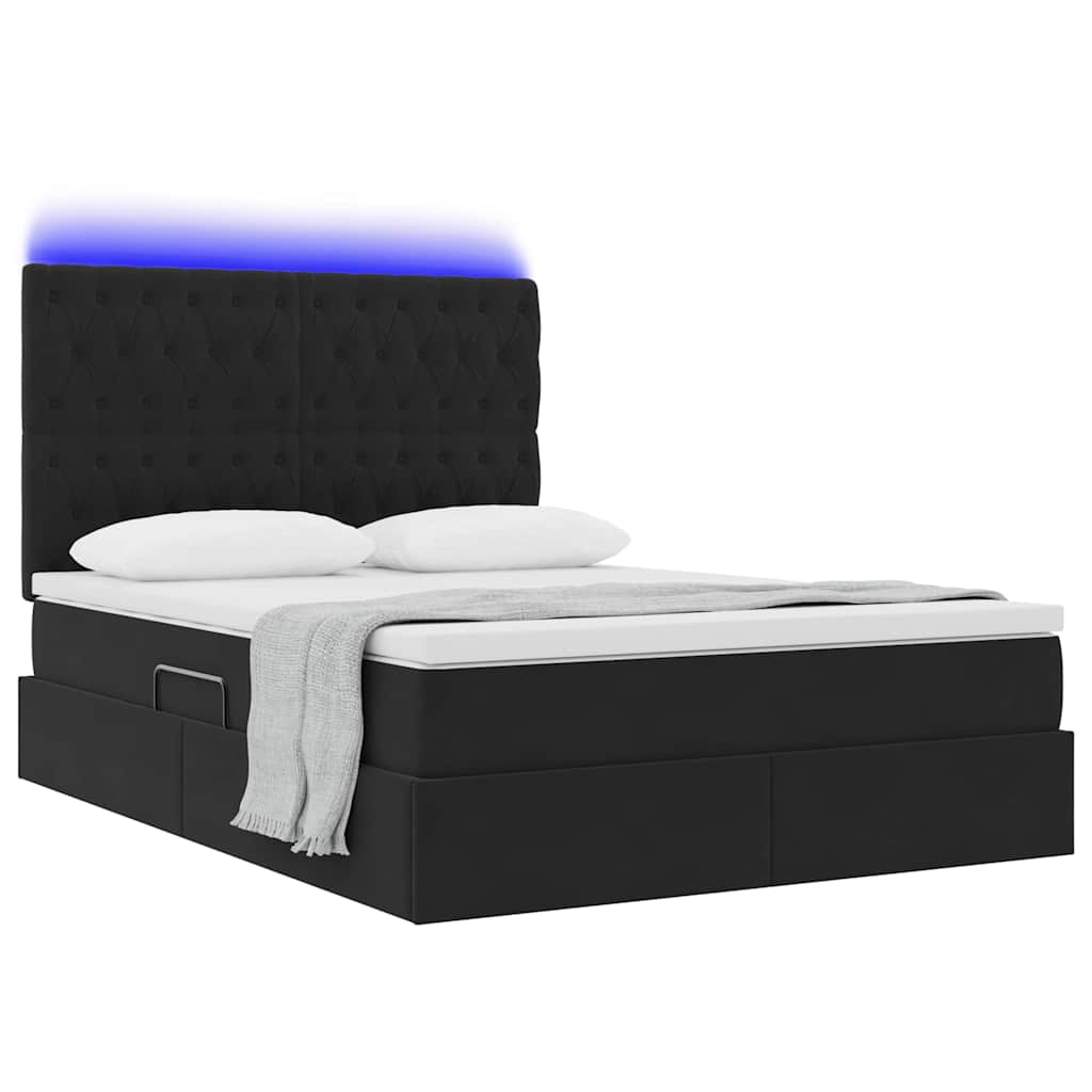 Krevet s prostorom za pohranu s LED-om Crna 140 x 190 cm Baršun
