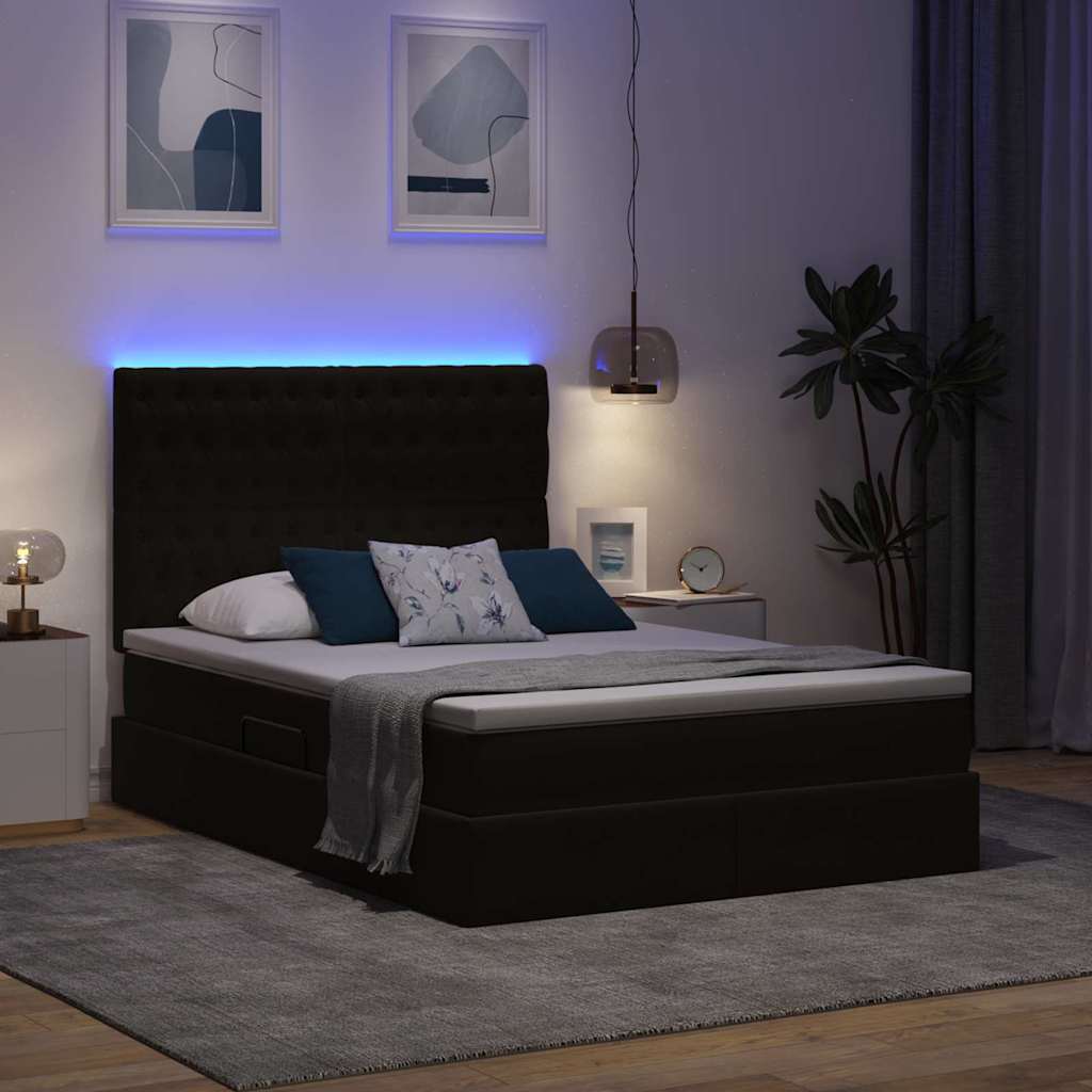 LED krevet za pohranu s madracem Crna 140 x 200 cm Baršun
