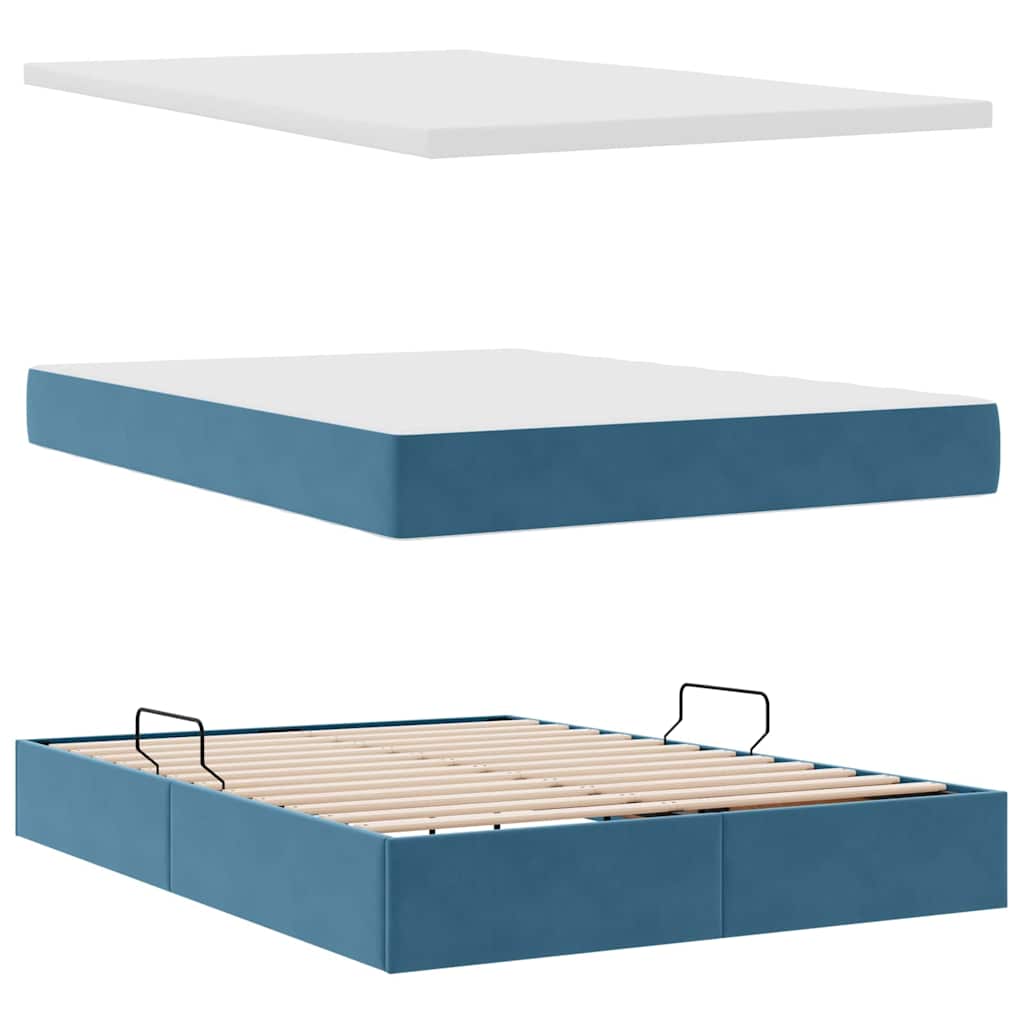 LED krevet za pohranu s madracem Tamno plava 140 x 200 cm