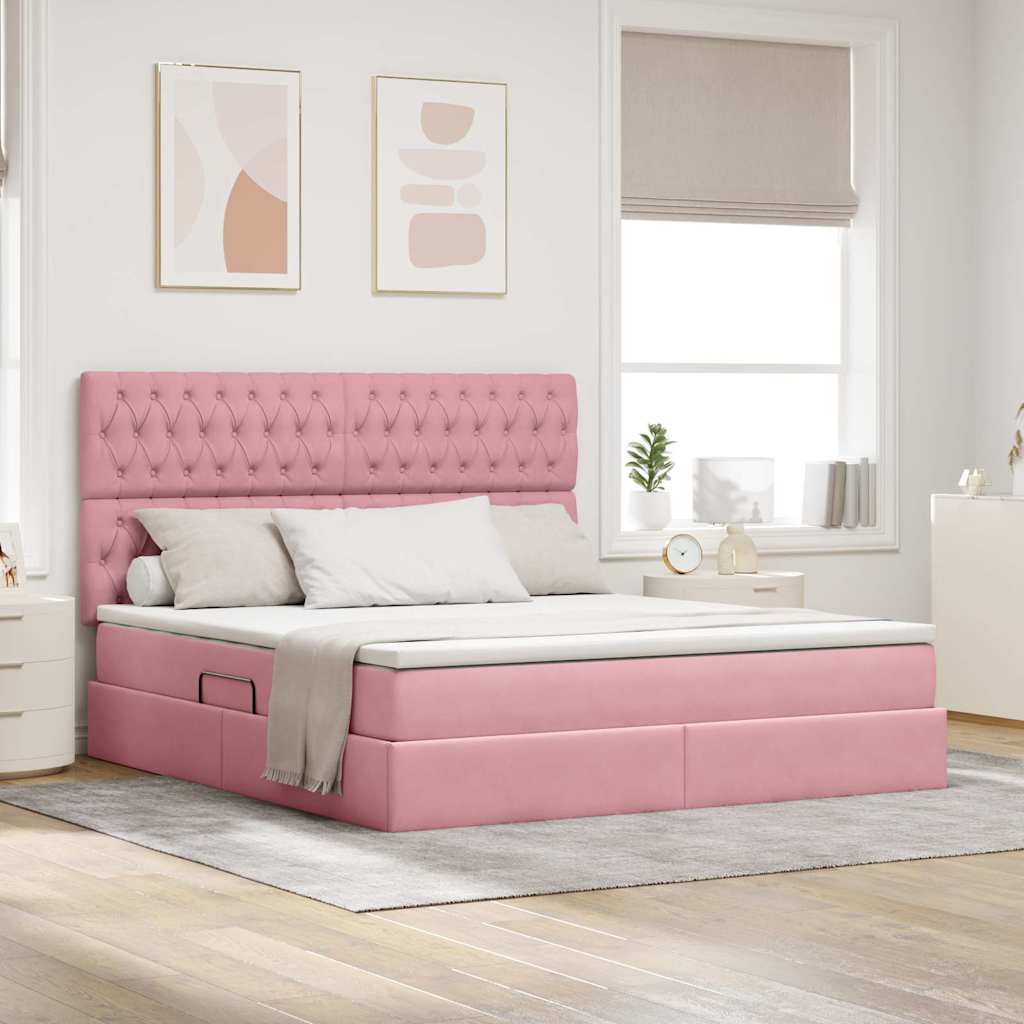 LED krevet za pohranu s madracem Ružičasta 160 x 200 cm Baršun